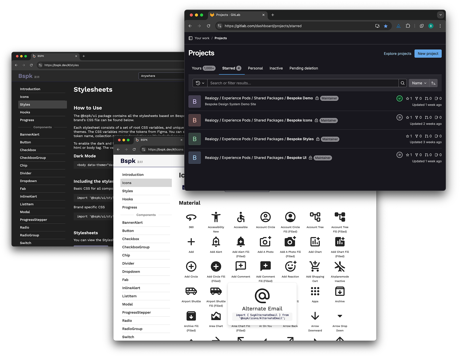 Screenshots of the engineering repository